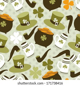 Vector seamless pattern with St. Patrick's day illustrations