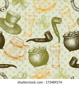 Vector seamless pattern with St. Patrick's day hand drawn illustrations