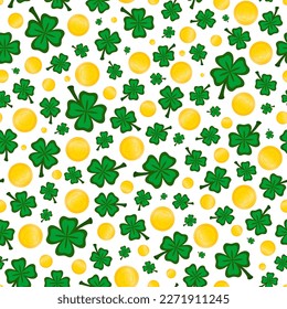 Vector seamless pattern for St. Patrick's Day. Coins and clover.