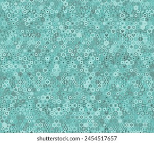 Vector seamless pattern. Stacked hexagon bold mosaic cell. Teal color tones. Regular hexagon shapes. Tileable pattern. Seamless vector illustration.