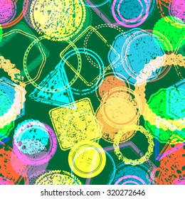 Vector Seamless Pattern . Stamp Geometric Shapes in Grunge Style . Vintage texture.