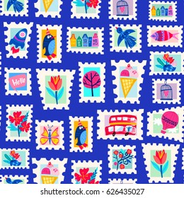 Vector seamless pattern of stamps.
