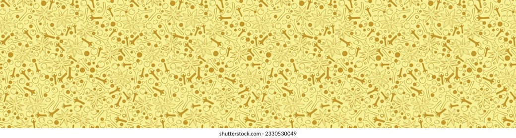 Vector seamless pattern of star anise, carnation, pepper in doodle flat style. Background or texture of seasonings, food additive, spices