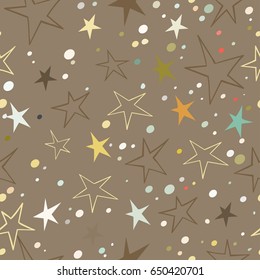 Vector seamless pattern with star and dots. Retro print background. Chaotic elements Abstract texture. Design template wallpaper, wrapping, fabric, textile