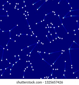 Vector seamless pattern, star zodiac constellations. Zodiac background. Shining stars