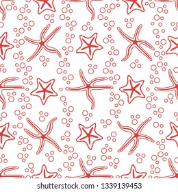 Vector seamless pattern with starfish. Marine background. Design for banner, poster or print.