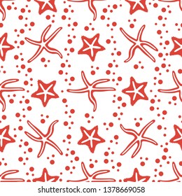 Vector seamless pattern with starfish. Marine background. Design for banner, poster or print.