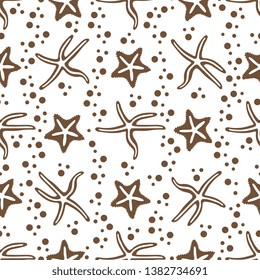 Vector seamless pattern with starfish. Marine background. Design for banner, poster or print.