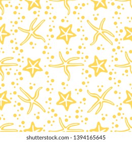 Vector seamless pattern with starfish. Marine background. Design for banner, poster or print.