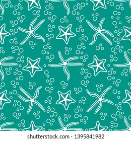 Vektornahtloses Muster mit Seestern. Meereshintergrund. Design für Banner, Poster oder Print.