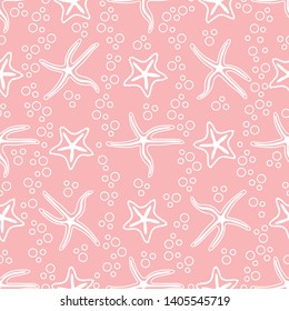 Vector seamless pattern with starfish. Marine background. Design for banner, poster or print.