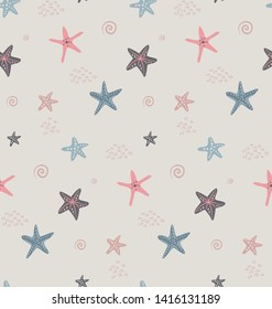 Vector seamless pattern with starfish. Marine life, underwater world, modern design for wrapping textile print