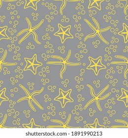 Vector seamless pattern with starfish. Marine background. Design for banner, poster or print. Illuminating and Ultimate Gray.