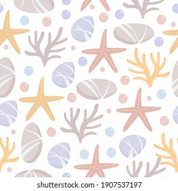 Vector seamless pattern with starfish. marine pattern. ocean style. delicate pastel colors. Sea bottom