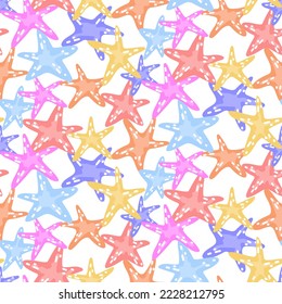 Vector seamless pattern with a starfish. Marine life, underwater world. Suitable for printing on textiles and paper. Children's illustration. Gift wrapping, printing on bedding.