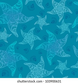 Vector seamless pattern with starfish and seashells