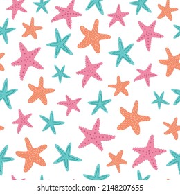 Vector seamless pattern with starfishes in cartoon style.