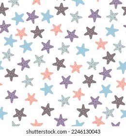 Vector seamless pattern with starfish.Underwater cartoon creatures.Marine background.Cute ocean pattern for fabric, childrens clothing,textiles,wrapping paper