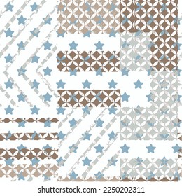 Vector seamless pattern with stars Abstract background hand drawn stripes, lines patch striped and watercolor collage effect. Textile print for bed linen, jacket, package design, fabric and fashion