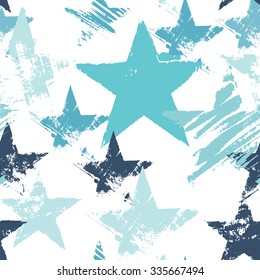 Vector seamless pattern with stars. Abstract background made using of brush smears. hand drawn texture. Trendy hipster print. Modern graphic design 