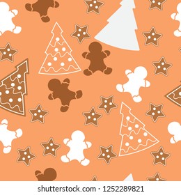 Vector seamless pattern with stars and christmas trees