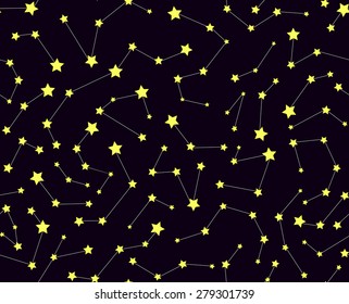 Vector seamless pattern with stars and constellations