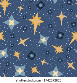 Vector seamless pattern with stars and diamonds in blue and yellow.  Coordinates with my nativity patterns.