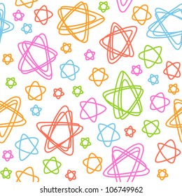 Vector seamless pattern with stars of doodles. Abstract colorful background. Simple stylized  illustration in childish hand drawn style. Texture for print, web, wallpaper, textile, cover, paper