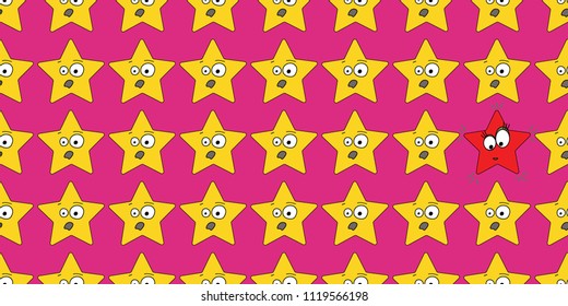 Vector seamless pattern with stars. Emoji design. Pink background. Cartoon print. Print for textiles. Cover templates for notepad