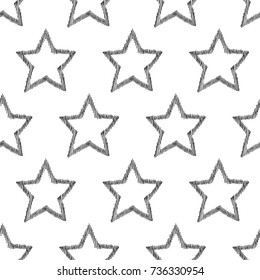 Vector seamless pattern with stars isolated on white. Hand drawn holiday texture