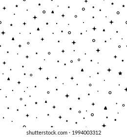 Vector seamless pattern with  stars. Kids background. Fabric textile print. Black and white.