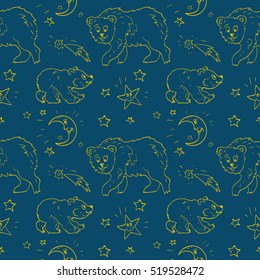 Vector seamless pattern with a stars, moon and sky.