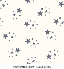 Vector seamless pattern with stars. Simple repeated texture with falling stars. Childish print for kids fabric and wrapping paper. Blue stars white background