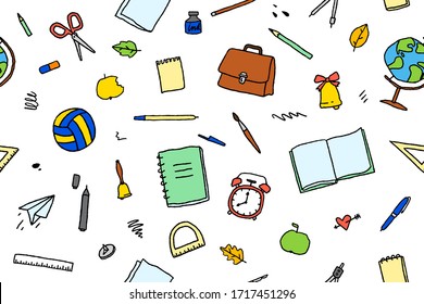 vector seamless pattern of stationery and school elements