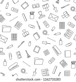 Vector seamless pattern with stationery. Stationery tools seamless pattern.