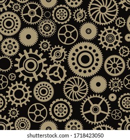 Vector Seamless Pattern with Steampunk Cogwheels and Gears. Vintage endless texture.