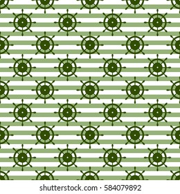 Vector seamless pattern with steering wheel, diagonal lines. Symmetrical background, nautical theme. Graphic illustration. Template for wrapping, backgrounds, fabric, prints, decor, surface.