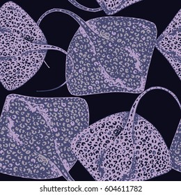 Vector seamless pattern with stingray, ray fish illustration. Animal in the wild - hand drawn sketch, marine life swimming animal wallpaper