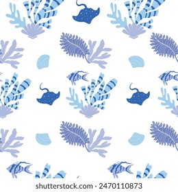 Vector Seamless Pattern with Stingrey.