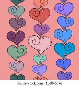 Vector seamless pattern of stitched hearts