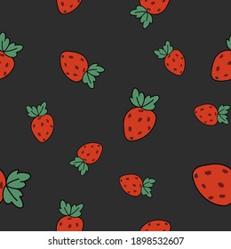 Vector seamless pattern with straberrys in retro style. Hand drawn texture in doodle style.