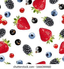 Vector seamless pattern with strawberries, blackberries, blueberries and black and red currents
