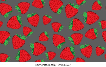 Vector seamless pattern of strawberries. Chaotic strawberries