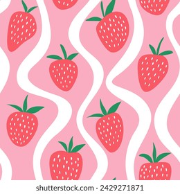 Vector seamless pattern with strawberries and cream