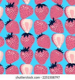 Vector seamless pattern with strawberries . Flat illustration