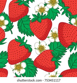 Vector seamless pattern with strawberries. Graphic stylized drawing.