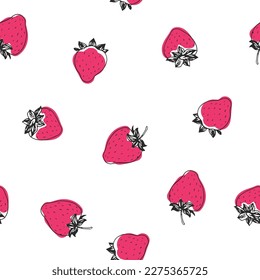 Vector seamless pattern with strawberries isolated on white. Hand-drawn texture with fresh fruits.