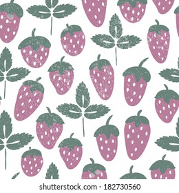 Vector seamless pattern with strawberries and leaves. Vintage natural background