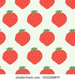 Vector seamless pattern with strawberries on a pink background. Repeating illustration for web and fabric design. Cartoon hand drawn style. For wallpaper and social media design