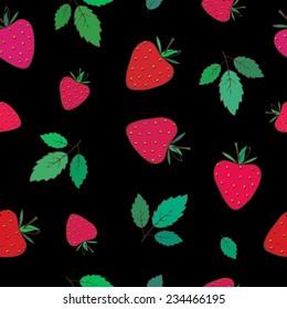 vector seamless pattern with strawberries on dark background